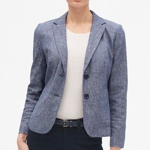 NWT Blue Chambray Stretch Linen Shrunken Blazer